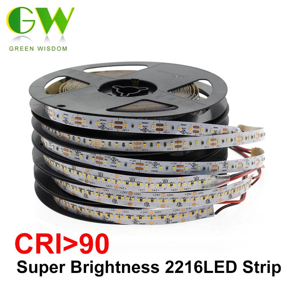   LED Ʈ, SMD 2216 CRI 90, 12V 120LEDs/m, 24V 300LEDs/m, 3000K, 4000K, 6000K, ֵ  LED  , Ʈ 5m